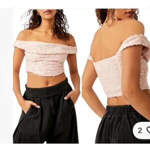 FREE PEOPLE Castille Off Shoulder Corset Crop Top Rose Smoke Pink Size S NWT